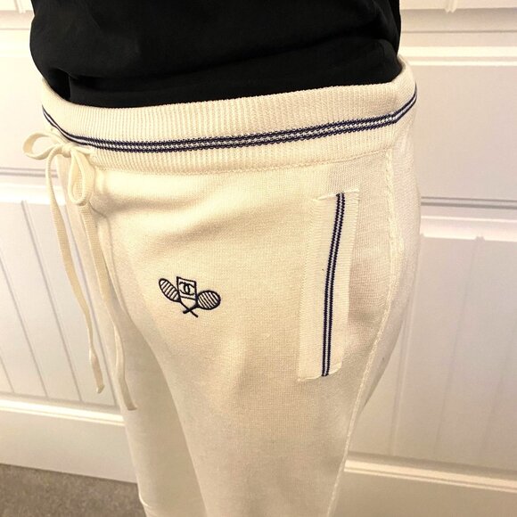 Chanel White Cotton Knit Drawstring Pants with CC Tennis Logo - Picture 3 of 9